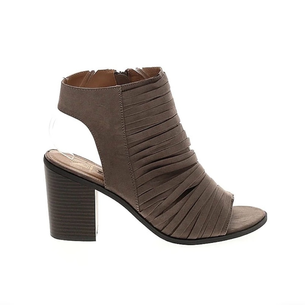 NEW DIRECTIONS Womens Nola Taupe Faux Suede Block Heel Open Toe Booties